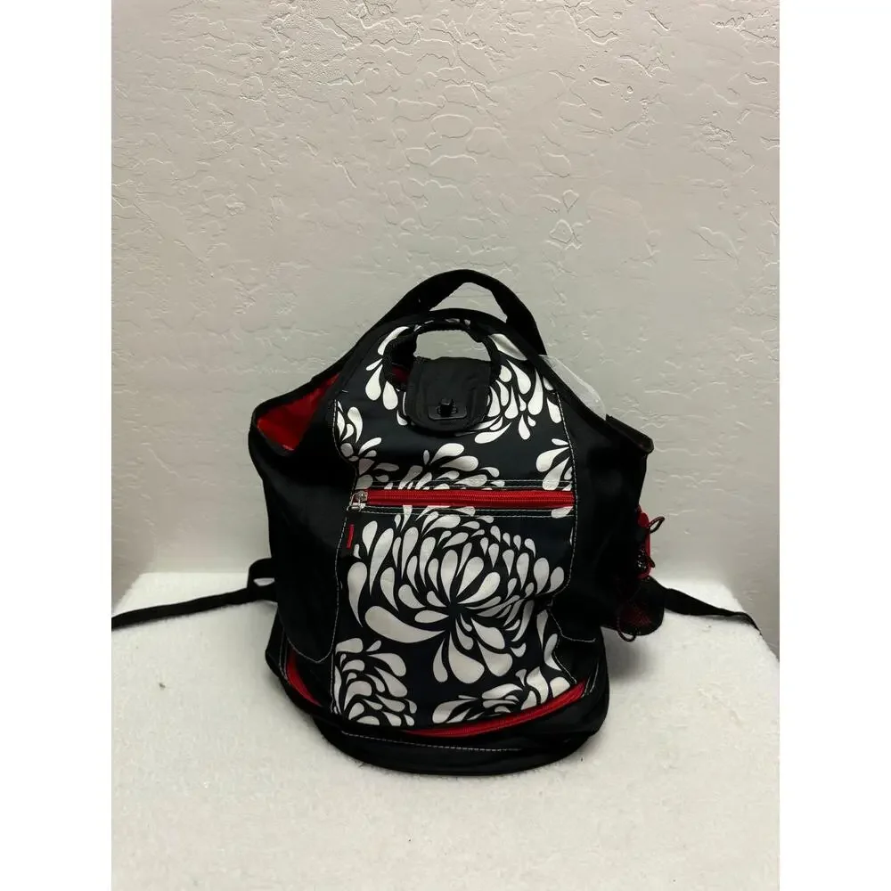 California Innovations Black White Floral Backpack Front‎ Zippered Pocket